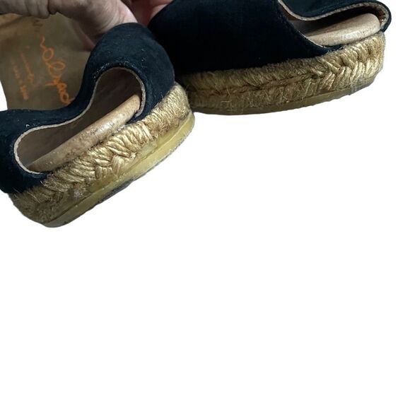 GAIMO Suede Peep Toe Wedge Espadrilles Sandals Shoes Black Tan 38 - Picture 6 of 13